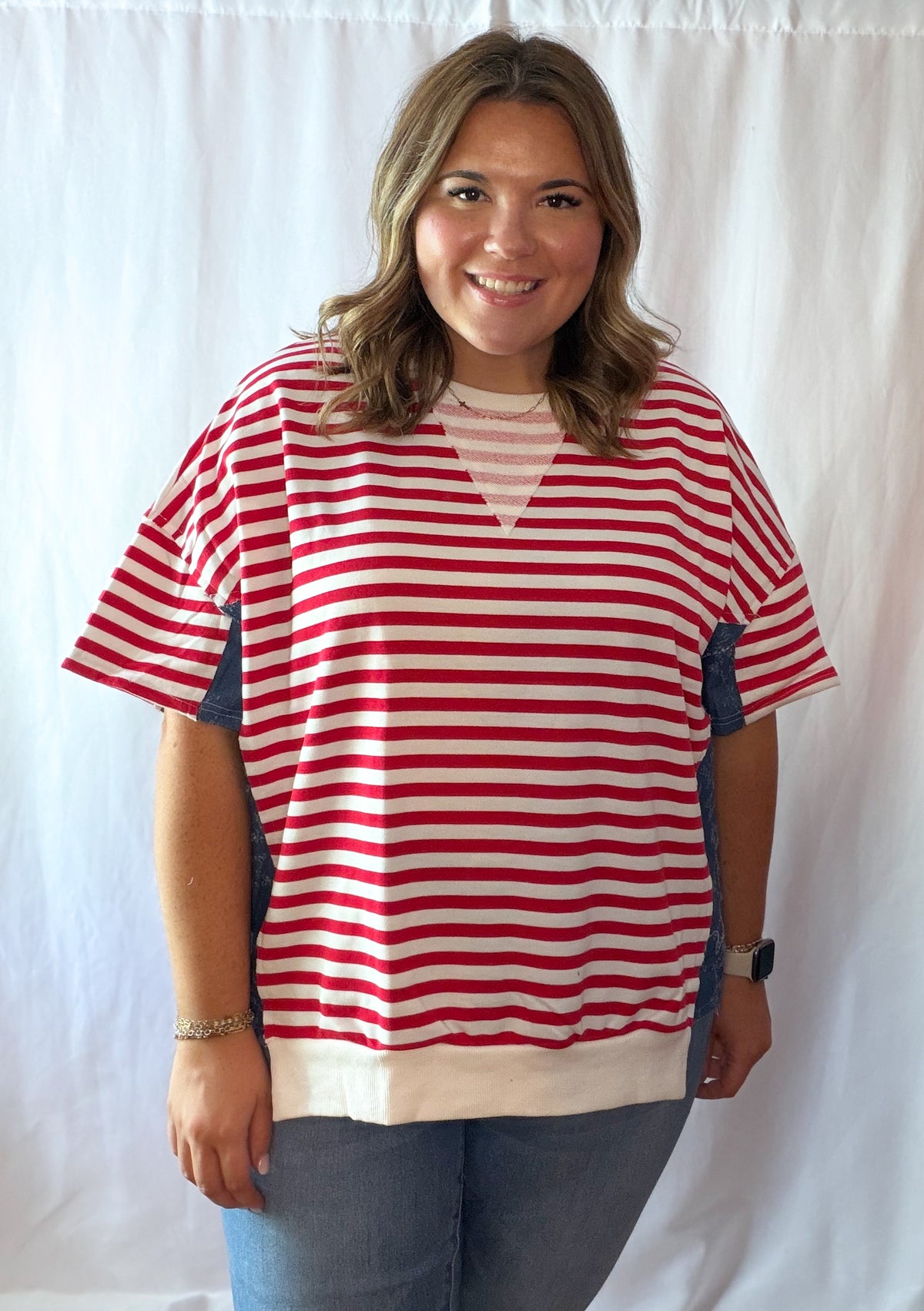 Red and White Stripe Top