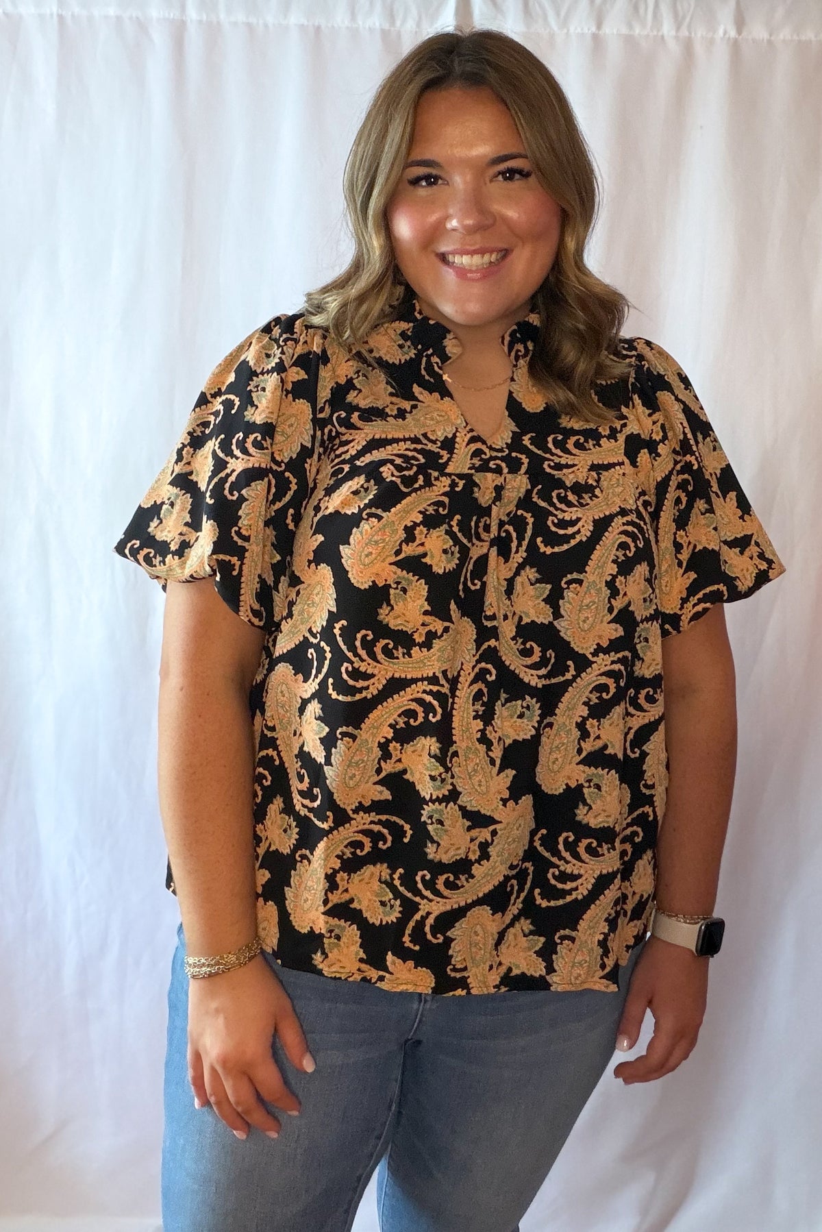 Black Paisley Print Top