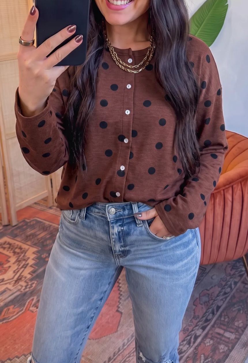 Brown & Black Polka Dot Top